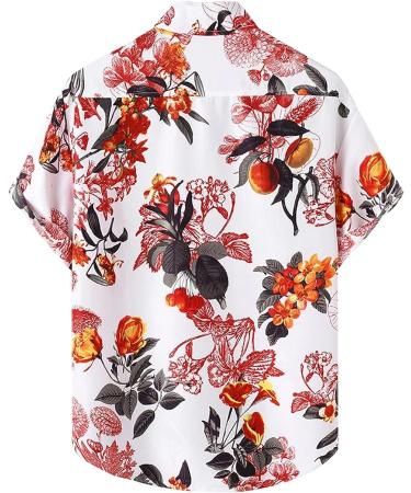 Mens Hawaiian Shirt Short Sleeve Floral Print Button Down Beach Casual Top - Dark Gray Navy, Medium - Buy Online on SooperMarket.com