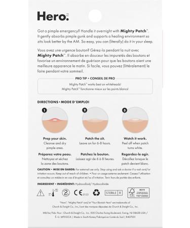 Mighty Patch Original from Hero Cosmetics - Hydrocolloid Pimple Patch Nightime blemish patch wake up to clearer looking skin suitable for sensitive skin (24 Count) - Buy Online on SooperMarket.com