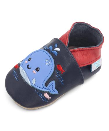 Dotty Fish Soft Leather Baby Shoes for Boys. Toddler Shoes. Non Slip. Animal Designs for Boys and Girls. 0-6 Months - 4-5 Years 18-24 Months Navy Whale