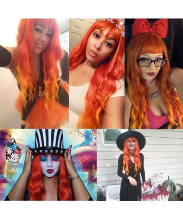 YEESHEDO Long Wavy Curly Wig for Women - 28 Inches Ombre Orange Synthetic Hair with Fringe for Party and Cosplay - Buy Online on SooperMarket.com