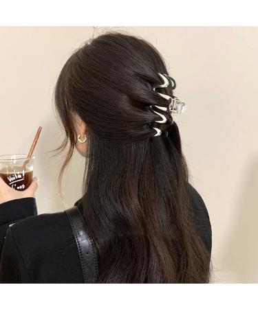 Silver Geometric Wave Hair Claw for Women - Metal Hair Clip Barrette Hairpin Accessory - Buy Online on SooperMarket.com