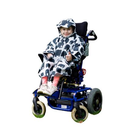 BundleBean - Kids Wheelchair Poncho - Comes with Stuff Sac - Universal Fit Peaked Hood Easy Poppers Under Chin and Arms -Waterproof Rain Poncho for Ages 4-11 Years (Grey Elephant)