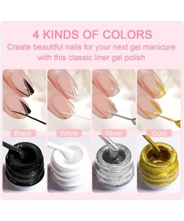 Yueshop Art Liner Gel Nail Polishes Set - 4x8ml Black Gold Silver White Collection - Drawing UV LED Gel Liner Polish Pen - Manicure Art Salon - Buy Online on SooperMarket.com