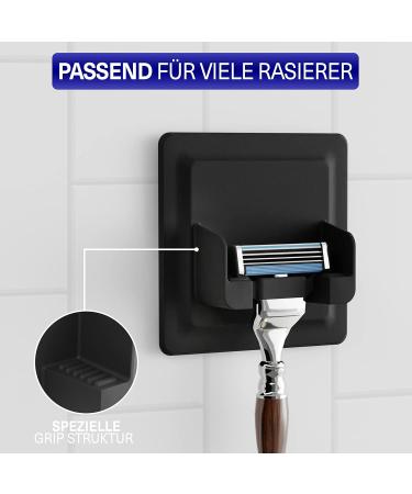 Lobux Razor Holder - Self-Adhesive Waterproof Soft-Touch Silicone Shower & Mirror Bracket | Black Shaver Holder for Bathroom & Wall - Buy Online on SooperMarket.com