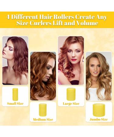 Jumbo Hair Rollers Set Hair Rollers Self Grip Curlers For Long Hair No Heat Curlers Heatless Hair Rollers With Clips & Comb 24 Packs (Yellow 24Pcs) - Buy Online on SooperMarket.com