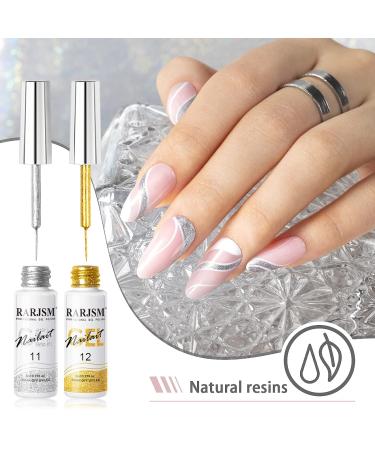Silver Gold Glitter Gel Nail Art Liner Set - 2Pcs | Soak off Curing, 8ml, Thin Brush | DIY Nail Decoration - Buy Online on SooperMarket.com
