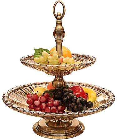 Kitchen Countertop Fruit Rack Fruit Basket Fruit Bowl Fruit Basket Bowl Fruit Basket 2-Tier Fruit Bowl Glass Classical Crystal Fruit Basket for Living Room Kitchen Decoration Onecolor