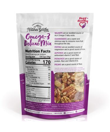 Nature's Garden Omega-3 Deluxe Mix - Heart Healthy Trail Mix - Gluten Free, Antioxidant Rich, Cholesterol Free - 26 oz (Pack of 3) - Buy Online on SooperMarket.com