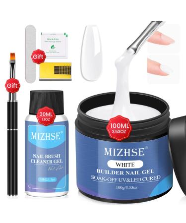 MIZHSE Nail Builder Gel Kit 3.53OZ Larger Capacity Milky White Builder Gel for Nails UV/LED Clear Hard Gel Builder Base Nail Strengthener Extension Gel with Nail Brush Clean Gel for Home Salon Milky White 3.53 Oz