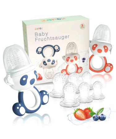 Zarok fruit sucker baby bpa-free fruit snuller for fruit vegetables porridge & complementary food bite ring dental aid for babies from 3 months gift baby accessories (2 pieces) blue/orange