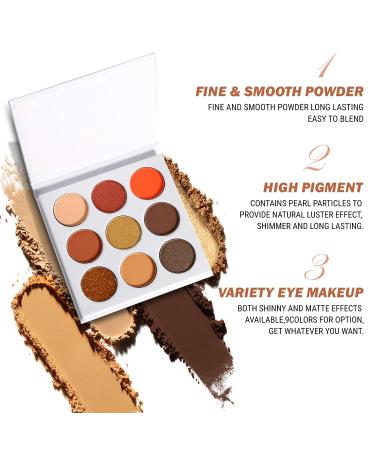 High Pigmented Neutral Eyeshadow Palette | 9 Matte Shimmer & Glitter Shades for Hazel Eyes - Perfect for Professional Makeup - Buy Online on SooperMarket.com