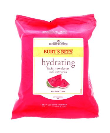 Burts Bees Hydrating Facial Cleanser Towelettes and Makeup Remover Wipes for All Skin Types with Watermelon Made with Repurposed Cotton 30 Count