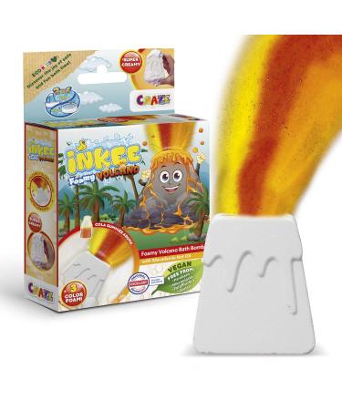 Inkee Foamy Volcano |Bathing bomb children in volcano-shape bathing ball children yellow red & orange with cola fragrance & macadamia oil super creamy 1x foamy Volcano