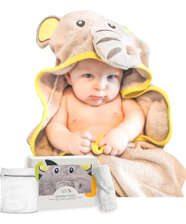 JM Organic Bamboo Hooded Baby Towel - Hypoallergenic & Absorbent - Perfect Baby Gift Set with Washcloth & Laundry Bag - Happy Elephant - Buy Online on SooperMarket.com