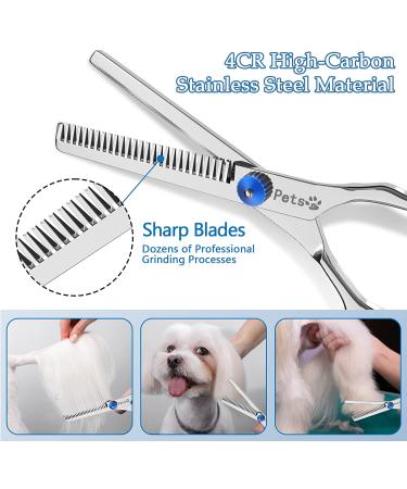 Professional 5 in 1 Dog Grooming Scissors Kit with Safety Round Tips - Stainless Steel Shears & Comb Set for Cats & Dogs | Blue - Buy Online on SooperMarket.com