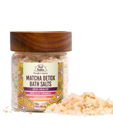 Purple Canyon SolSalts Matcha Detox Bath Salts with Clay Crumbles | Lemon Basil Scented Soak with Green Tea & Grape Seed Oil