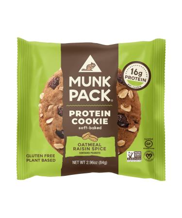 Munk Pack Oatmeal Raisin Spice Protein Cookie with 16 Grams of Protein | Soft Baked | Vegan | Gluten, Dairy and Soy Free | 6 Pack cinnamon 2.96 Ounce (Pack of 6)