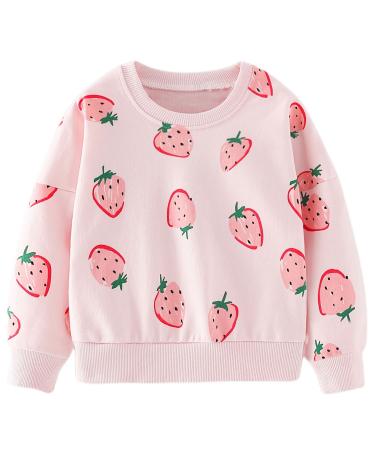 Girls Sweatshirt for Kids Cotton Top Casual Jumper Girl T Shirt Toddler Clothes Long Sleeve Pullover Age 1-12 Years 4-5 Years Strawberry