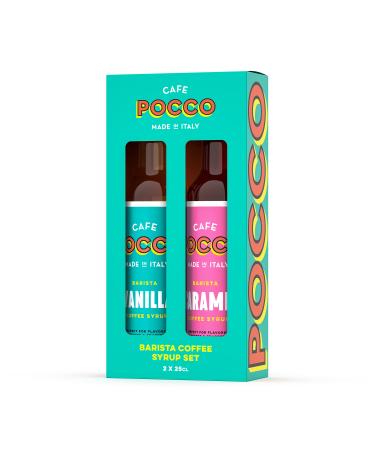 Cafe Pocco Coffee Syrup Set - 250ml Glass Bottles - Caramel & Vanilla - Perfect For Making Lattes Iced Lattes and Frappes