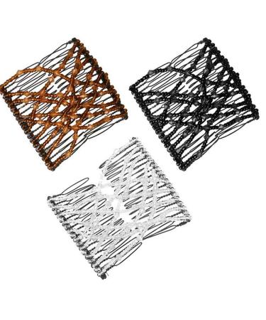 3 Pieces Hair Combs for Women Accessories Crystal Beads Hair Combs Magic Elastic Hair Slides Decorative Stretchy Hair Comb Double Clips for Women Ladies Girls Hair styling