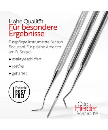 Otto Herder 3-Part Feusspflege Instruments Set - 2 Corner Lifters (17cm & 12.8cm) & Curved/Straight Corner File (15cm) for Optimal Foot Care - International Shipping Available - Buy Online on SooperMarket.com