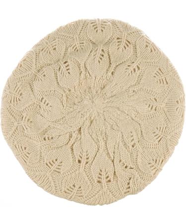 BYOS Women Mid-Weight Slouchy Crochet Knit French Beret Hat in Beige Leafy Design - Buy Online on SooperMarket.com