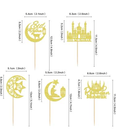 Cyodoos 25Pcs Eid Mubarak Cupcake Toppers Happy Eid Moon Star Ramadan Kareem Cupcake Picks for Eid Islamic Muslim Theme Party Cake Decorations Supplies - Gold Glitter Golden2 - Buy Online on SooperMarket.com