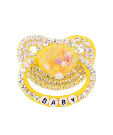 Adult Sized Pacifier Dummy for Babies Handmade Diamond Big Shield Pacifier (Yellow Seashell)