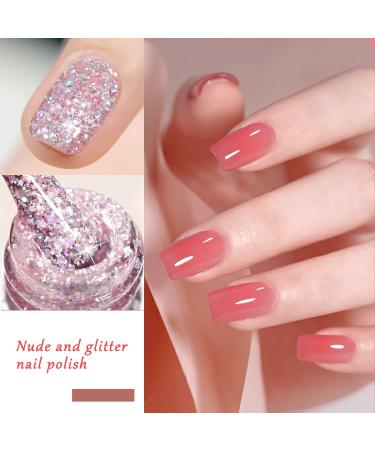 Nail Polish Set - Nude Color Nail Polishes - Quick Dry Nail Polish - Long Lasting Jelly Pink Glitter 6 Colors Nail Varnish - Natural Look Long Lasting Nail Varnish Gift Set DIY Manicure Home nude pink - Buy Online on SooperMarket.com