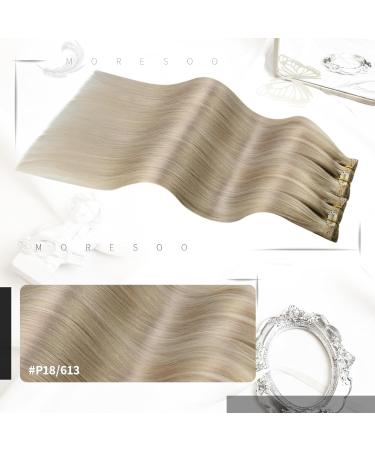 Moresoo 20 Inch Blonde Clip in Hair Extensions - Ash Blonde with Platinum Blonde Highlights - 100% Real Human Hair - 7 Pieces/120g #P18/613 - Buy Online on SooperMarket.com