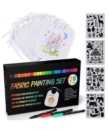 Anyuke 10 bibs for painting for baby care 24 washable textile pens and 4 stencils gift for baby shower games baby party decoration girl and boy 38 set