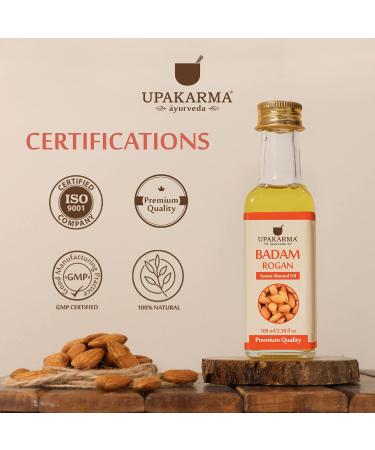 UPAKARMA 100% Natural Cold Pressed Sweet Almond Oil - 100ml | Pure Badam Rogan Oil for Skin & Hair - Buy Online on SooperMarket.com