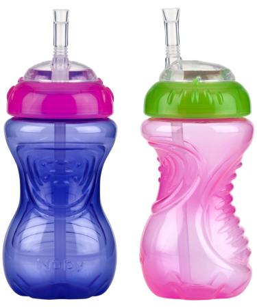 Nuby 2-Pack No-Spill Cup with Flex Straw 10 Ounce Colors May Vary