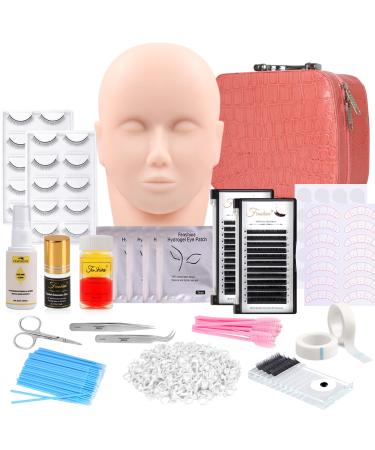 Eyelash Extension Kits, 17Pcs Professional Eyelash Grafting Training Tools Lashes Extension Practice Exercise Set with Mannequin Head Makeup Bag Glue Tweezers for Practice Eye Lashes Graft (17PCS) 254 Piece Set