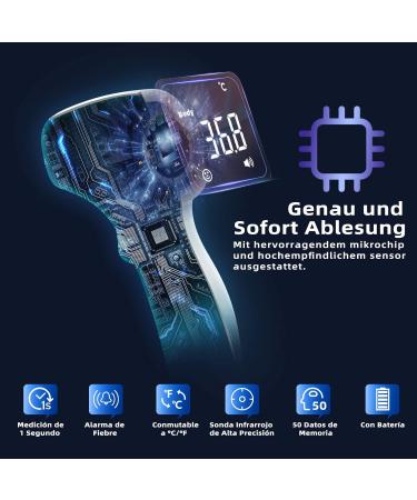 Buy Contactless Infrared Thermometer for Baby Adult & Children - Precise Fever Readings Alarm & 50 Memory Function - Digital LCD Display - White & Purple - Buy Online on SooperMarket.com