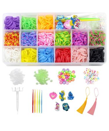 2400+ Loom Rubber Bands kit 15 Colors in 6 Tie-dye and 9 Solid, Loom Bracelet Making Kit Refill Accessories for Kids Boys & Girls Gift, Including Multifunction Loom and Manual