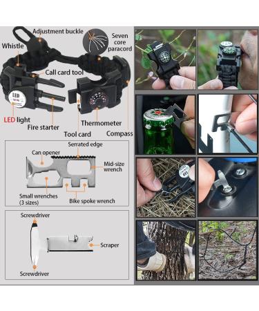 Daarcin 20-in-1 Survival Paracord Bracelet with Fire Starter, Compass, Whistle - Waterproof SOS Light, Adjustable - Ultimate Tactical Gear Set for Outdoor Adventures - 2pcs Black Upgraded - Gift for Kids & Men - Buy Online on SooperMarket.com