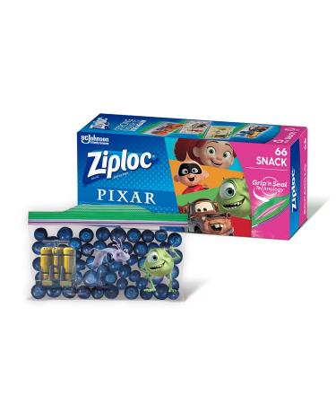 Ziploc Snack Bags for On the Go Freshness, Grip 'n Seal Technology for Easier Grip, Open, and Close, 66 Count, Pixar Designs Pixar Snack
