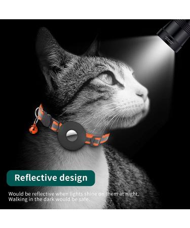 Reflective Airtag Cat Collar with Bell | Waterproof Holder Case for Apple Airtag | Breakaway Safety Buckle | Orange - Ideal for Cat or Kitten - Buy Online on SooperMarket.com