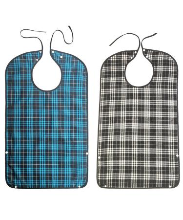Adult Bib Reusable Washable Clothing Protector Waterproof Extra Long Bibs for Men Women Black Blue