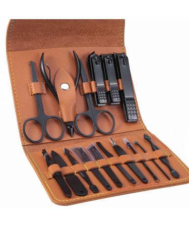 Leipple Manicure Set Professional Nail Clipper Kit Pedicure Kit - 16 pcs Stainless Steel Grooming Kit - Nail Care Tools with Luxurious Leather Travel Case (Brown)