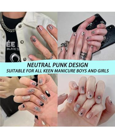 Ruzister 75-Piece 3D Nail Charts - Gothic Retro-Punk Metal Nail Art Charms - Silver Cross & Heart Decorations for Manicure - Buy Online on SooperMarket.com