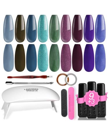 Lavender Violets 19 Pcs Gel Polish Starter Kit Purple & Blue Hawaiian Island Portable LED Nail Lamp Dryer Soak Off UV Base Matte n No Wipe Top Coat Nail File Golden Sliver Sticker Manicure Tools R631 Arctic Night-R631