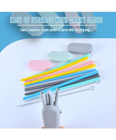 12-pcs Reusable Silicone Drinking Straws with 4 Carrying Bags and 2 Cleaning Brushes - BPA-Free Eco-Friendly Durable Suitable for Hot and Cold Drinks and Ideal for Kids Travel and Parties | L'S - Buy Online on SooperMarket.com