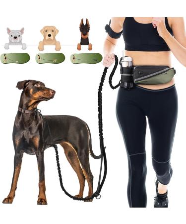 Jogging lines for dogs heelay belt pocket to run jogging and normal dog leash for large medium -sized little small with double handle belly belt with reflective seams army green
