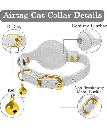 Oopsdoggy Leather AirTag Cat Collar with Bells - Durable GPS Pet Neckband for Cats & Small Dogs (White) - Buy Online on SooperMarket.com
