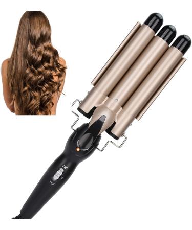 Electric Hair Waver Fast Heating 3 Barrel Curling Iron Wand Adjustable Hair Curler Waver Crimper Hair Styling Tool Hair Curling Wand (Gold 22mm) - Buy Online on SooperMarket.com