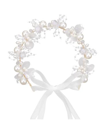 SUSSURRO Head Piece Flower Girl Headband Head Vines Gold Pearl Headband Pearl and Evening Party Flower Crown Headpiece Princess Crystal Girl Hair Accessories