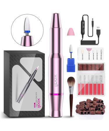 Xoali Electric Nail Mas 25000 rpm 12 in 1 nail file manicure set USB polishing tools nail clippers set ceramic nail drill manicure and pedicure kit for home and salon use (pink)