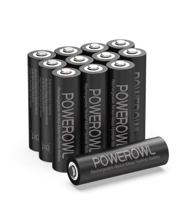 POWEROWL Solar Rechargeable AA Batteries 2800mAh Wide Temperature Range Battery Excellent Performance for Solar Garden Lights Battery String Lights Outdoor Devices - Recharge Universal (12 Count)
